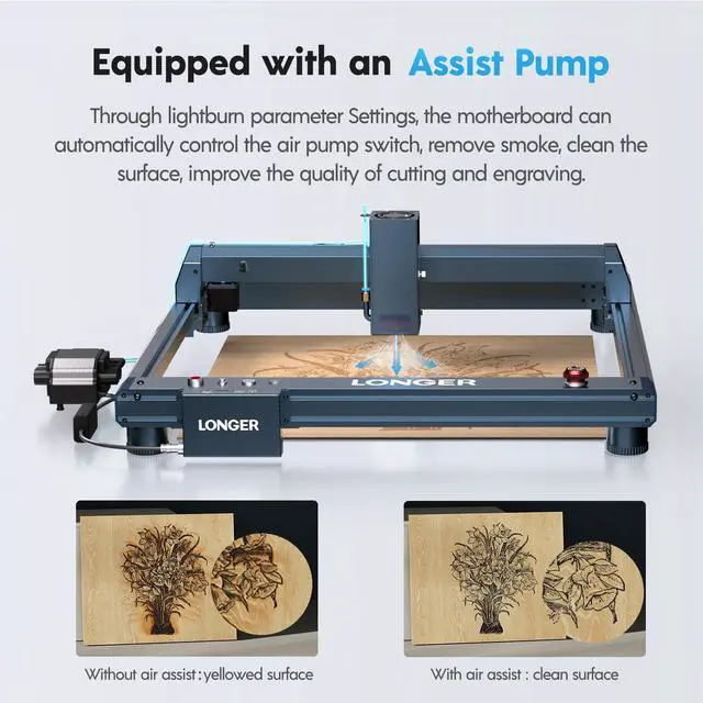 Alt view image 3 of 7 - Longer Laser B1 Engraver, 48W Laser Engraver Machine with Air Assist, 200W DIY Precisely Laser Cutting Machine, High-Speed 36000mm/min, Home DIY Laser Carver for Wood, Metal, Paper, Acrylic, Glass