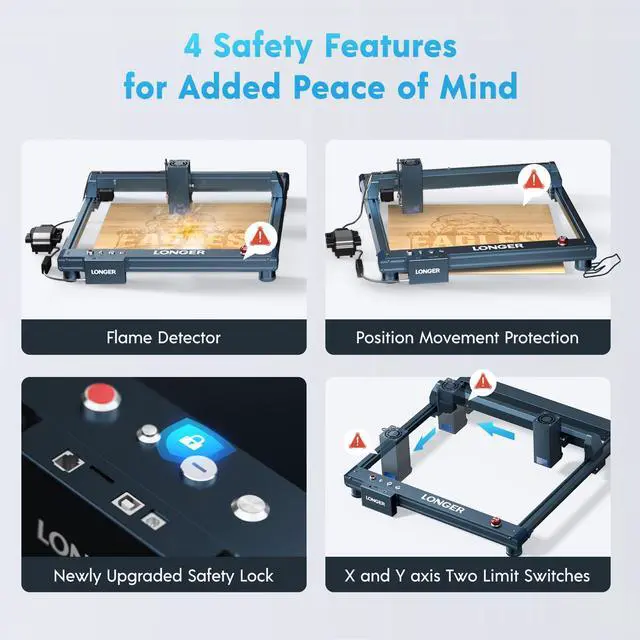 Alt view image 7 of 7 - Longer Laser B1 Engraver, 48W Laser Engraver Machine with Air Assist, 200W DIY Precisely Laser Cutting Machine, High-Speed 36000mm/min, Home DIY Laser Carver for Wood, Metal, Paper, Acrylic, Glass