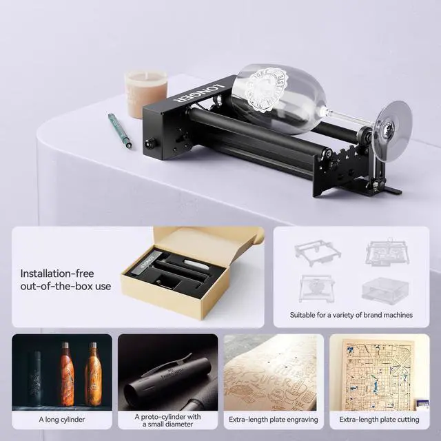 Alt view image 5 of 7 - Longer Laser Engraver New-Rotary Roller, Y-axis 360° Rotation, Compatible with Other Brands of Engraver,a Good Partner for Laser Engraving Machine