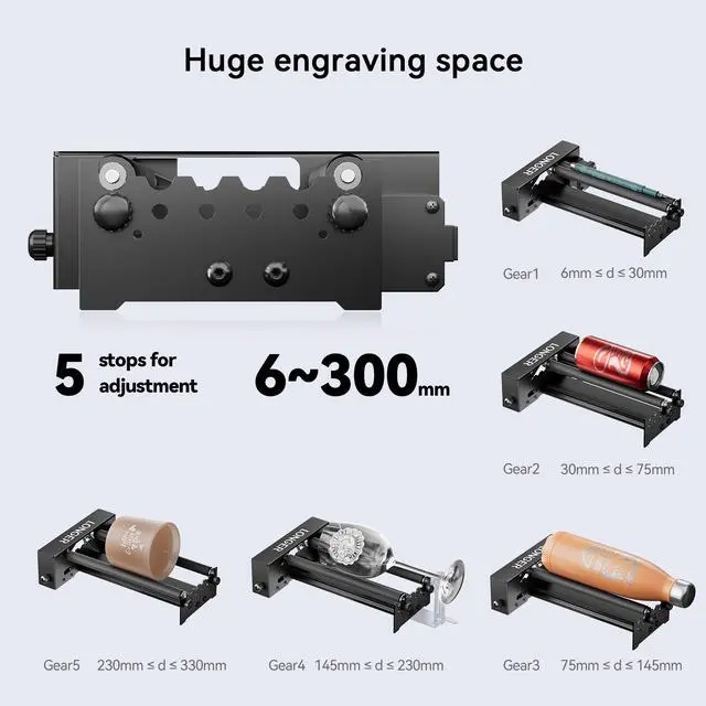 Alt view image 2 of 7 - Longer Laser Engraver Rotary Roller, Y-axis Laser Engraver Attachment 360° Rotation, a Good Partner for Laser Engraving Machine, Compatible with Other Brands of Engraver