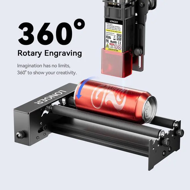 Alt view image 3 of 7 - Longer Laser Engraver Rotary Roller, Y-axis Laser Engraver Attachment 360° Rotation, a Good Partner for Laser Engraving Machine, Compatible with Other Brands of Engraver