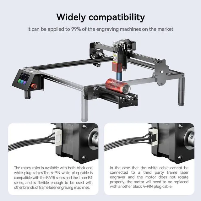 Alt view image 7 of 7 - Longer Laser Engraver Rotary Roller, Y-axis Laser Engraver Attachment 360° Rotation, a Good Partner for Laser Engraving Machine, Compatible with Other Brands of Engraver