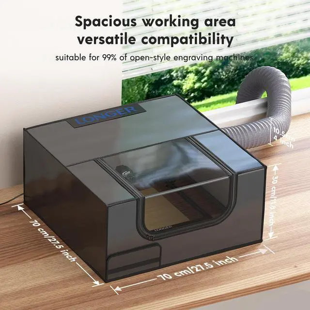Alt view image 2 of 7 - longer Laser Engrave Enclosure with Vent, Large Size 27.5 x 27.5 x 13 inchesLaser Engraving Machine Protective Cover with Eye Protection, Insulates Against Fumes and Odors