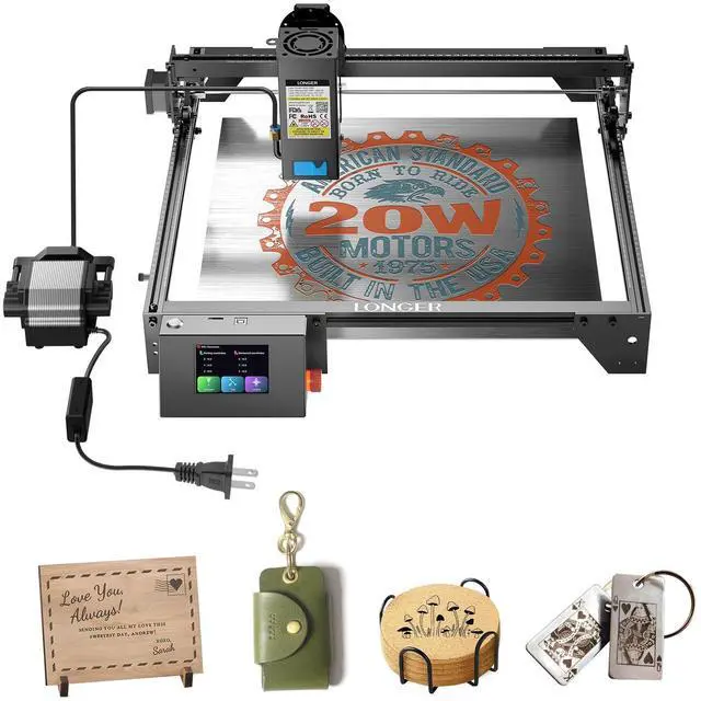 Main image of Longer RAY5 Upgraded 20W Laser Engraver Machine with Air Assist Kit, Exclusive 3.5" Touch Screen for DIY, Cutting Tool for Metal Coloring, Acrylic, Wood, Glass, Leather.