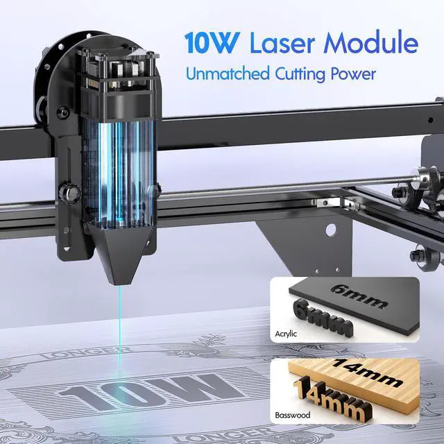 Alt view image 6 of 7 - Longer RAY5 Laser Engraver with Air Assist Kit, 10W High-Precision Laser Engraver, Compressed Spot CNC, App Offline Control, DIY Engraving Tool for Metal/Glass/Wood, Engraving Area 15.7 "x15.7"