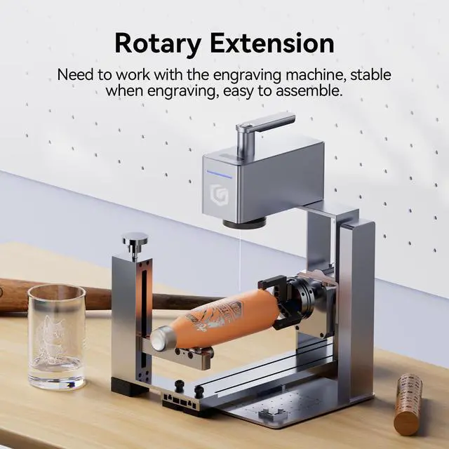 Alt view image 2 of 7 - LONGER Rotary Extension (with Riser) is Ideal for Engraving Cylindrical, Wine Glass, and Irregular Objects. Compatible with Nano, Nano Pro, Ray5, B1, and Most Other Laser engravers.