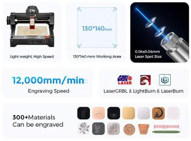 Alt view image 3 of 7 - LONGER Laser Engraver  Ray5 mini Portable Laser Engraving and Cutting Machine, 0.04mm Laser Spot, 12000mm/min, Ideal for DIY Projects on Wood, Metal, Acrylic, Leather, and More (3.5W)