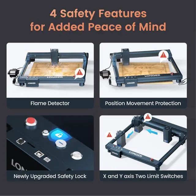 Alt view image 6 of 7 - LONGER Laser B1 Laser Engraver, 120W DIY Precision Laser Cutter, 20W Laser Engraver with Air Assist, Supports Precise Cutting of Wood, Metal, Acrylic and Stainless Steel, 450×440mm Working Area