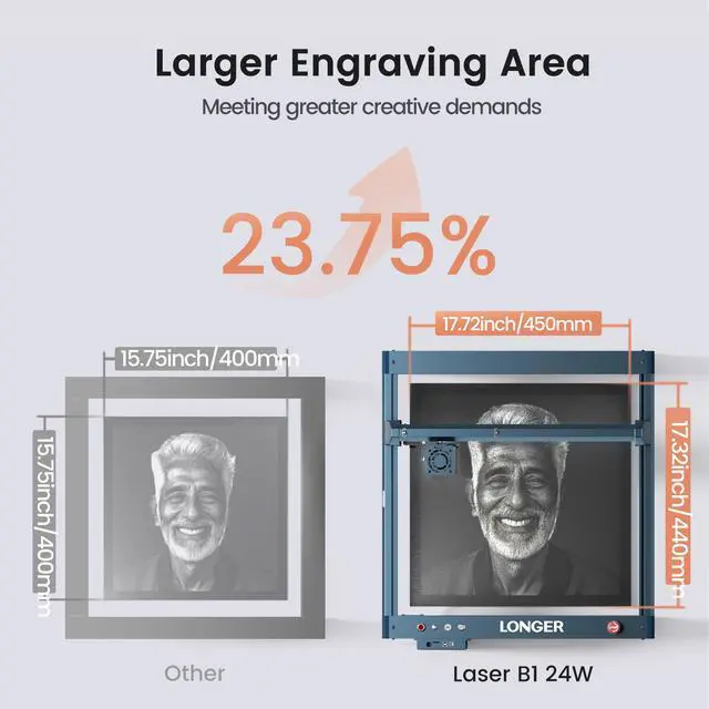 Alt view image 4 of 7 - LONGER Laser B1 Laser Engraver, 120W DIY Precision Laser Cutter, 20W Laser Engraver with Air Assist, Supports Precise Cutting of Wood, Metal, Acrylic and Stainless Steel, 450×440mm Working Area