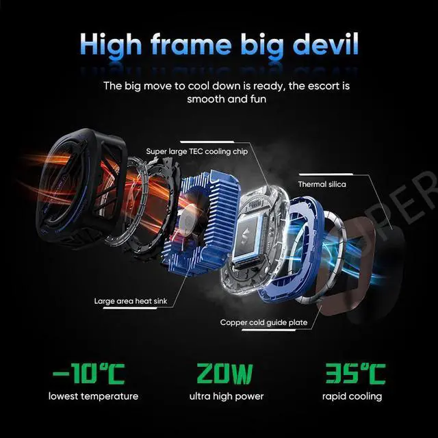Alt view image 2 of 6 - Black Shark Magnetic Cooler 3 Pro Black Gaming Air Cooler Radiator Magnet phone Cooling Fan