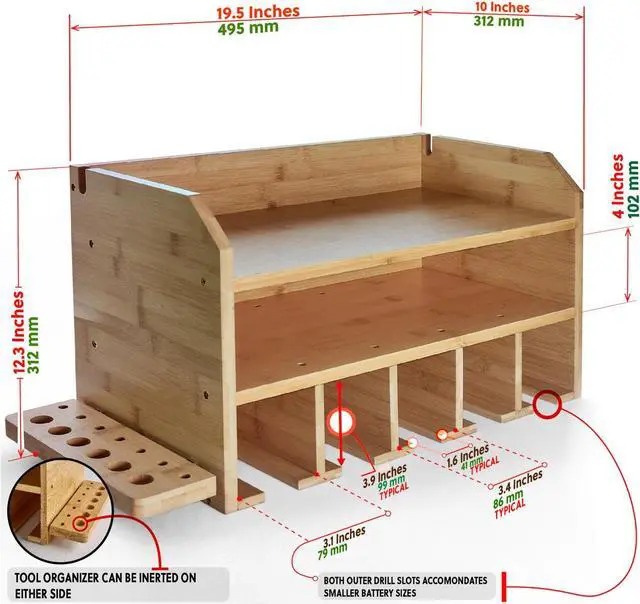 Alt view image 2 of 7 - DupliM Inc Bamboo Wall-Mounted Power Tool Organizer & Storage Rack - FSC-Certified Assembly Required