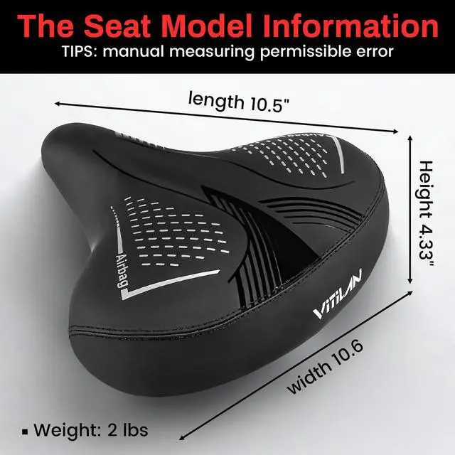 Alt view image 2 of 7 - VITILAN Oversized Comfortable Bike Seat for Women & Men, High Resilience Soft Foam Sponge Bicycle Cushion,Waterproof Bicycle Seat, Dual Shock Absorbing Ball,Universal Fit for Cycling Bikes