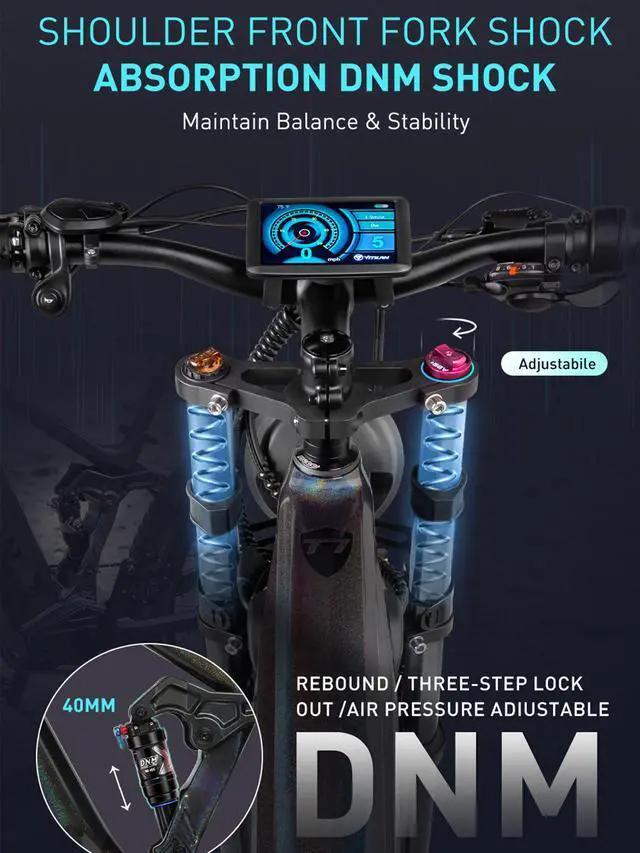 Alt view image 4 of 6 - VITILAN T7 Electric Bike for Adults Fat Tire Ebike 750W BAFANG Motor 20AH Removable Sam-Sung Battery 26 Inch Mountain 28MPH Electric Bicycle Full Suspension Shimano 8 Speed Black/Black