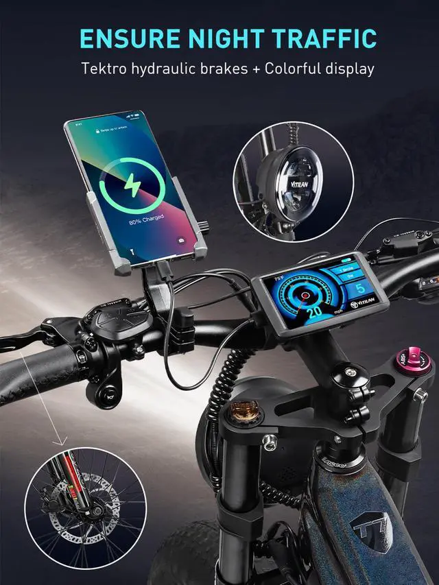Alt view image 5 of 6 - VITILAN T7 Electric Bike for Adults Fat Tire Ebike 750W BAFANG Motor 20AH Removable Sam-Sung Battery 26 Inch Mountain 28MPH Electric Bicycle Full Suspension Shimano 8 Speed Black/Black