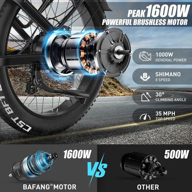 Alt view image 2 of 7 - VITILAN T7 Pro Electric Bike, 1000W Motor, 35Mph, 52V 20Ah Sam-Sung Battery, Full Suspension EBike, 26 Electric Mountain Bike Fat Tire, 8-Speed