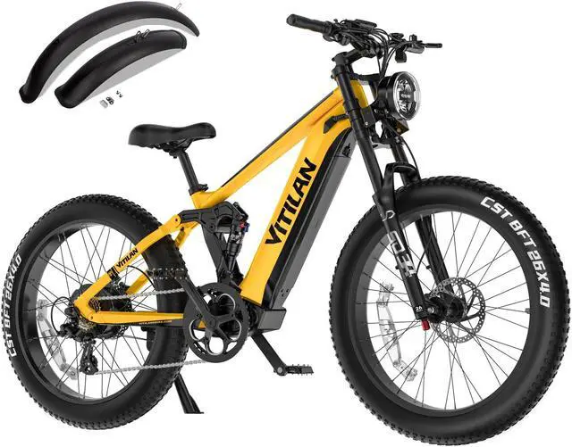 Main image of VITILAN T7 Pro Electric Bike, 1000W Motor, 35Mph, 52V 20Ah Sam-Sung Battery, Full Suspension EBike, 26 Electric Mountain Bike Fat Tire, 8-Speed Yellow