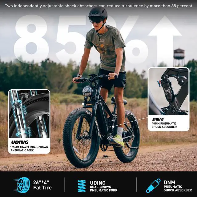 Alt view image 5 of 7 - VITILAN T7 Pro Electric Bike, 1000W Motor, 35Mph, 52V 20Ah Sam-Sung Battery, Full Suspension EBike, 26 Electric Mountain Bike Fat Tire, 8-Speed Yellow
