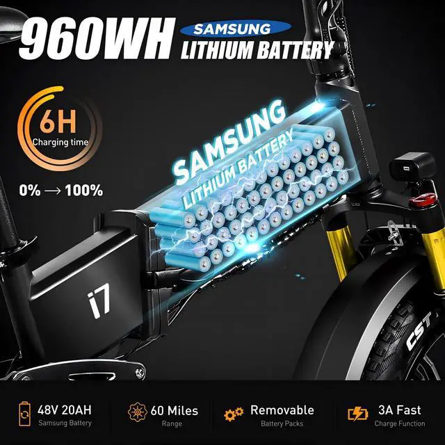 Alt view image 3 of 7 - VITILAN i7 Pro 3.0 Electric Bike Adults Folding 750W Eiwol Motor Fat Tire Ebike Removable 20AH SAM-Sung Cell Battery Full Suspension Electric Bicycle