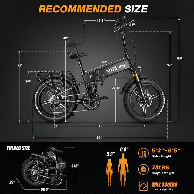 Alt view image 7 of 7 - VITILAN i7 Pro 3.0 Electric Bike Adults Folding 750W Eiwol Motor Fat Tire Ebike Removable 20AH SAM-Sung Cell Battery Full Suspension Electric Bicycle