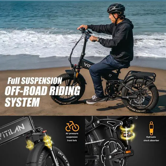 Alt view image 4 of 7 - VITILAN i7 Pro 3.0 Electric Bike Adults Folding 750W Eiwol Motor Fat Tire Ebike Removable 20AH SAM-Sung Cell Battery Full Suspension Electric Bicycle