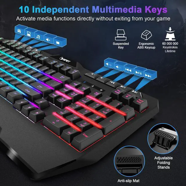 Alt view image 2 of 7 - NPET K32 Wireless Gaming Keyboard RGB with Wrist Rest - Long-Lasting Rechargeable Battery - Quick and Quiet Typing - Water Resistant Backlit Wireless Keyboard for PC PS5 PS4 Xbox One Mac - Black