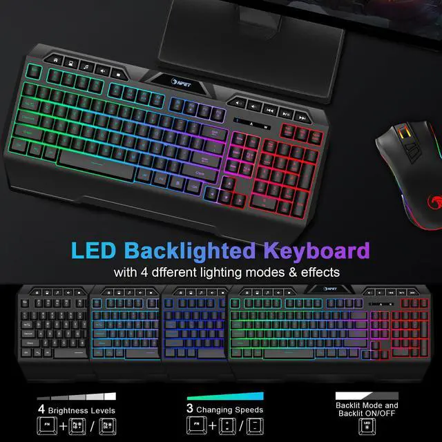Alt view image 7 of 7 - NPET K32 Wireless Gaming Keyboard RGB with Wrist Rest - Long-Lasting Rechargeable Battery - Quick and Quiet Typing - Water Resistant Backlit Wireless Keyboard for PC PS5 PS4 Xbox One Mac - Black