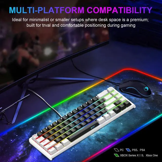 Alt view image 6 of 7 - NPET K62 65% Gaming Keyboard, RGB Backlit Ultra-Compact Gaming Keyboard, Mini Wired Computer Membrane Keyboard for Windows PC Gamers(68 Keys, Black White)