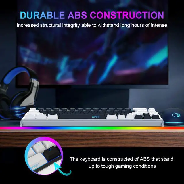 Alt view image 5 of 7 - NPET K62 65% Gaming Keyboard, RGB Backlit Ultra-Compact Gaming Keyboard, Mini Wired Computer Membrane Keyboard for Windows PC Gamers(68 Keys, Black White)