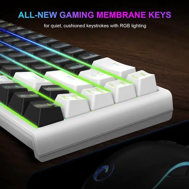 Alt view image 3 of 7 - NPET K62 65% Gaming Keyboard, RGB Backlit Ultra-Compact Gaming Keyboard, Mini Wired Computer Membrane Keyboard for Windows PC Gamers(68 Keys, Black White)