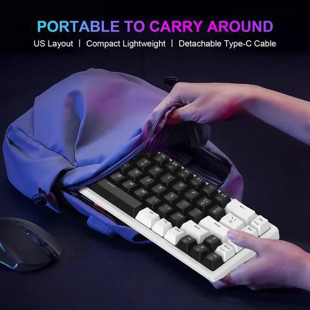 Alt view image 4 of 7 - NPET K62 65% Gaming Keyboard, RGB Backlit Ultra-Compact Gaming Keyboard, Mini Wired Computer Membrane Keyboard for Windows PC Gamers(68 Keys, Black White)