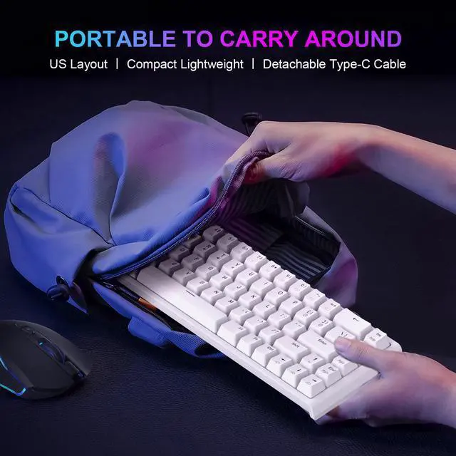 Alt view image 4 of 7 - NPET K62 65% Gaming Keyboard, RGB Backlit Ultra-Compact Gaming Keyboard, Mini Wired Computer Membrane Keyboard for Windows PC Gamers(68 Keys, White)