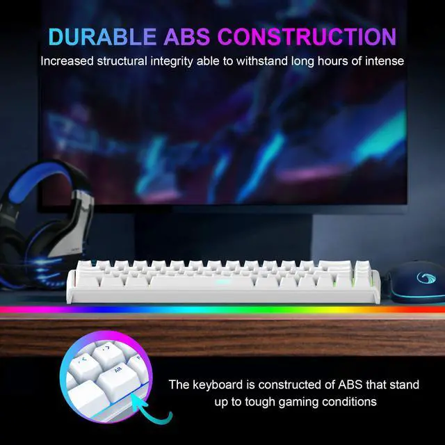 Alt view image 5 of 7 - NPET K62 65% Gaming Keyboard, RGB Backlit Ultra-Compact Gaming Keyboard, Mini Wired Computer Membrane Keyboard for Windows PC Gamers(68 Keys, White)