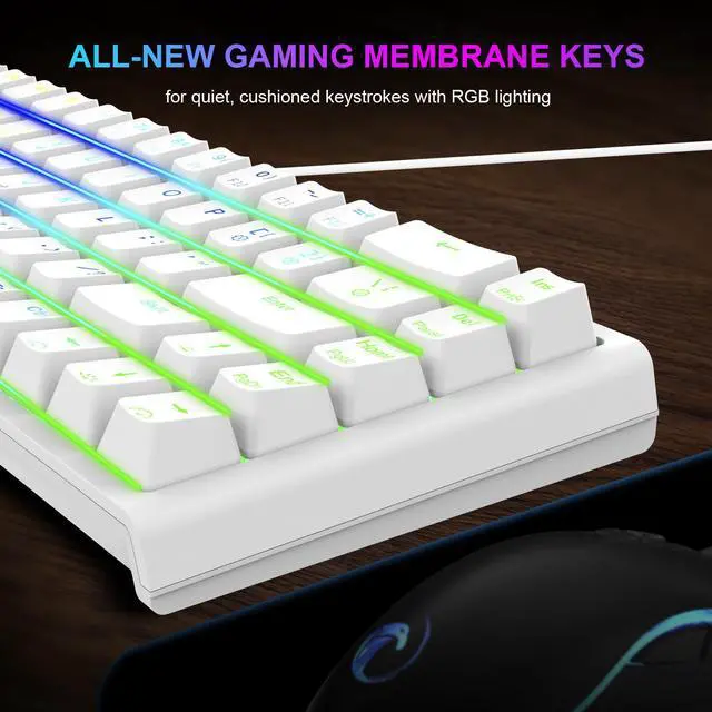 Alt view image 3 of 7 - NPET K62 65% Gaming Keyboard, RGB Backlit Ultra-Compact Gaming Keyboard, Mini Wired Computer Membrane Keyboard for Windows PC Gamers(68 Keys, White)