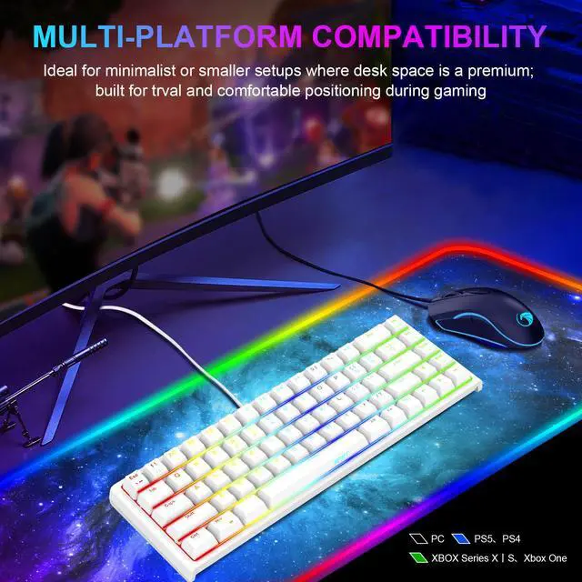 Alt view image 6 of 7 - NPET K62 65% Gaming Keyboard, RGB Backlit Ultra-Compact Gaming Keyboard, Mini Wired Computer Membrane Keyboard for Windows PC Gamers(68 Keys, White)