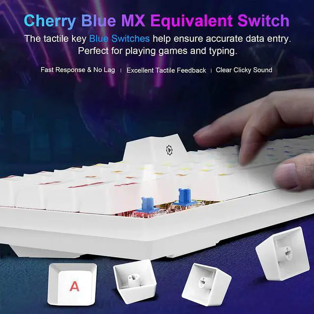 Alt view image 3 of 7 - NPET K61 65% Mechanical Gaming Keyboard, RGB Backlit Ultra-Compact Gaming Keyboard, Mini Wired Computer Keyboard with Blue Switches for Windows PC Gamers (68 Keys, White)