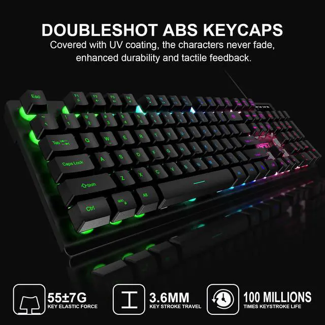 Alt view image 2 of 7 - NPET K10 Gaming Keyboard, LED Backlit, Spill-Resistant Design, Multimedia Keys, Quiet Silent USB Membrane Keyboard for Desktop, Computer, PC (Black)