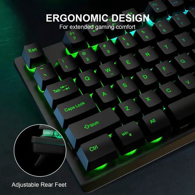 Alt view image 3 of 7 - NPET K10 Gaming Keyboard, LED Backlit, Spill-Resistant Design, Multimedia Keys, Quiet Silent USB Membrane Keyboard for Desktop, Computer, PC (Black)