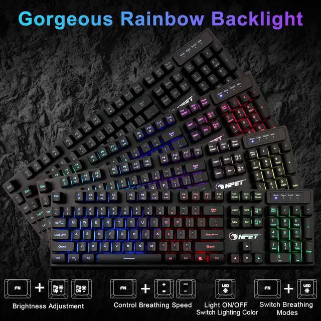 Alt view image 6 of 7 - NPET K10 Gaming Keyboard, LED Backlit, Spill-Resistant Design, Multimedia Keys, Quiet Silent USB Membrane Keyboard for Desktop, Computer, PC (Black)