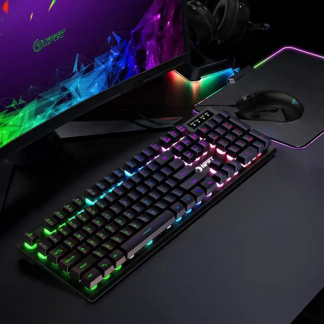 Alt view image 4 of 7 - NPET K10 Gaming Keyboard, LED Backlit, Spill-Resistant Design, Multimedia Keys, Quiet Silent USB Membrane Keyboard for Desktop, Computer, PC (Black)