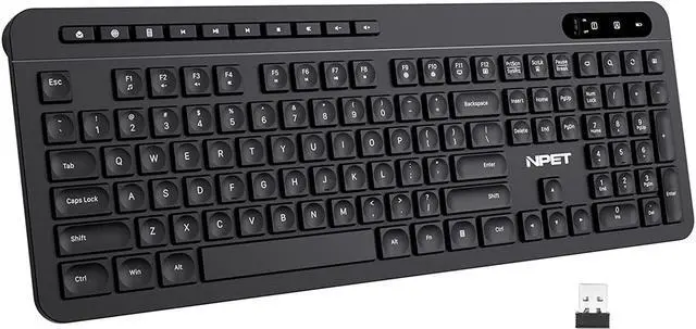 Main image of NPET WK20 Wireless Keyboard, 2.4G Ergonomic, Enlarged Indicator Light, Full-Size Keyboard with Number Pad, 14 Hotkeys, Compatible with Computer, PC, Laptop