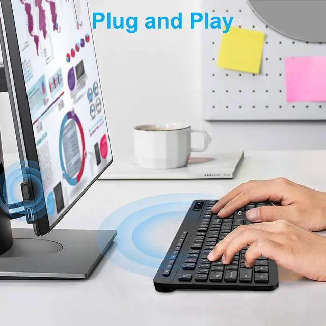 Alt view image 2 of 7 - NPET WK20 Wireless Keyboard, 2.4G Ergonomic, Enlarged Indicator Light, Full-Size Keyboard with Number Pad, 14 Hotkeys, Compatible with Computer, PC, Laptop