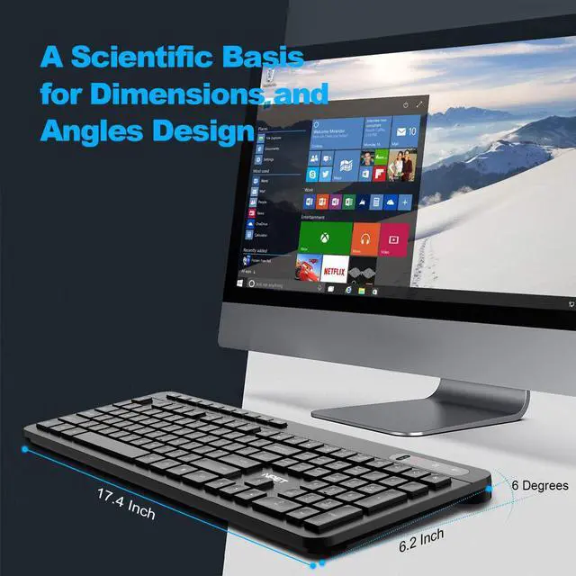 Alt view image 7 of 7 - NPET WK20 Wireless Keyboard, 2.4G Ergonomic, Enlarged Indicator Light, Full-Size Keyboard with Number Pad, 14 Hotkeys, Compatible with Computer, PC, Laptop