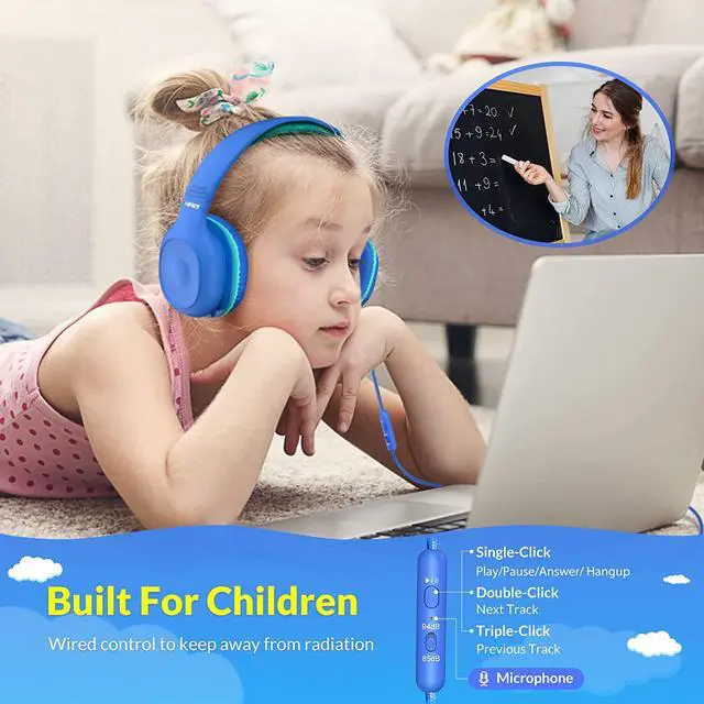 Alt view image 6 of 7 - Kids Headphones, NPET KH10 85dB/94dB Volume Control, Sharing Function, Mic, 3.5mm Jack Wired On-Ear Headset for Children/Teens/Boys/Girls/Smartphones/Tablet/School/Airplane Travel/Plane