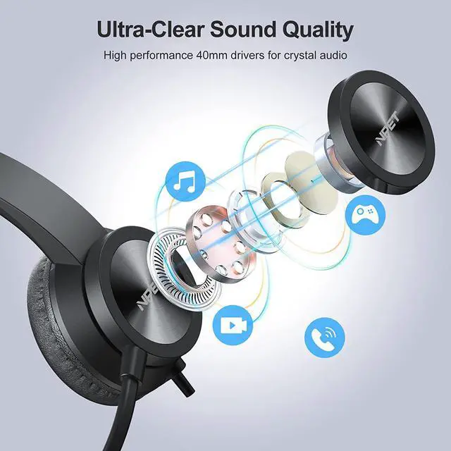 Alt view image 2 of 7 - NPET CH20 USB Headset, Stereo Headphones with Noise-Cancelling Microphone, in-Line Control, PC/Mac/Laptop, Black