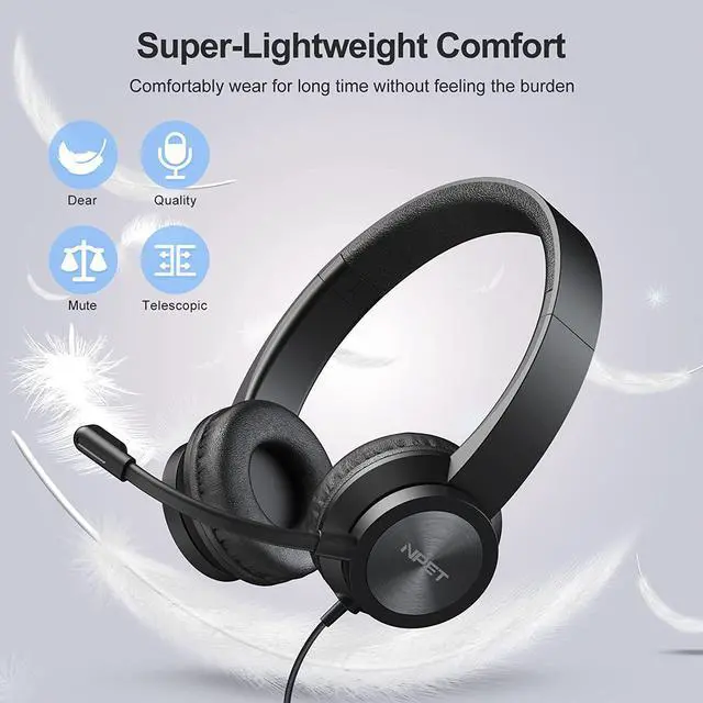 Alt view image 4 of 7 - NPET CH20 USB Headset, Stereo Headphones with Noise-Cancelling Microphone, in-Line Control, PC/Mac/Laptop, Black
