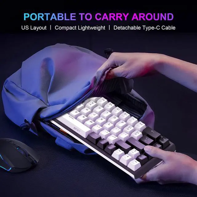 Alt view image 3 of 7 - NPET K62 65% Gaming Keyboard, RGB Backlit Ultra-Compact Gaming Keyboard, Mini Wired Computer Membrane Keyboard for Windows PC Gamers(68 Keys, White Black)