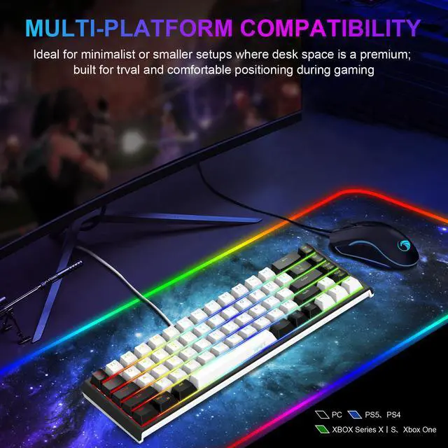 Alt view image 2 of 7 - NPET K62 65% Gaming Keyboard, RGB Backlit Ultra-Compact Gaming Keyboard, Mini Wired Computer Membrane Keyboard for Windows PC Gamers(68 Keys, White Black)