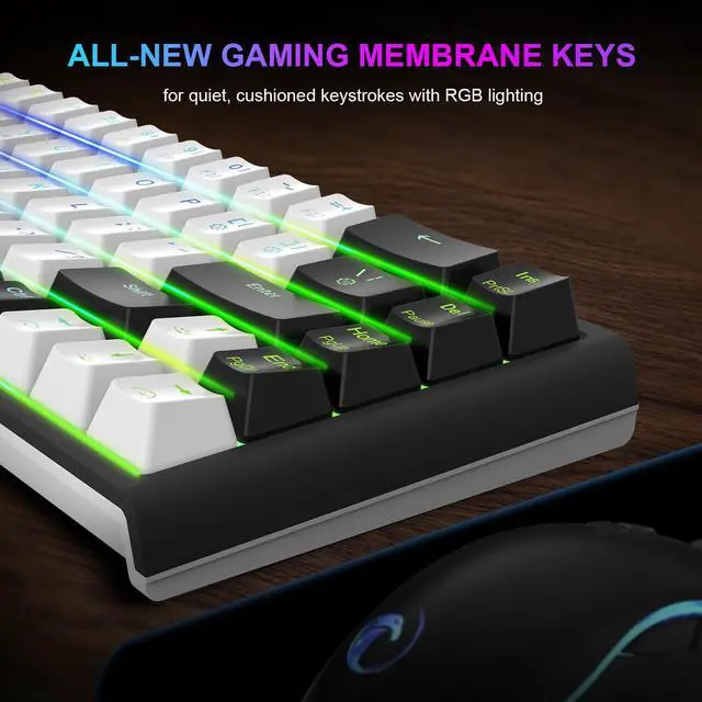 Alt view image 6 of 7 - NPET K62 65% Gaming Keyboard, RGB Backlit Ultra-Compact Gaming Keyboard, Mini Wired Computer Membrane Keyboard for Windows PC Gamers(68 Keys, White Black)