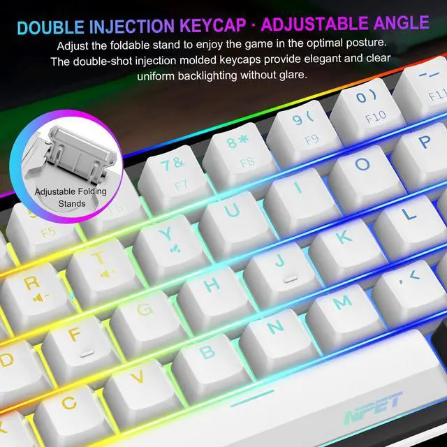 Alt view image 7 of 7 - NPET K62 65% Gaming Keyboard, RGB Backlit Ultra-Compact Gaming Keyboard, Mini Wired Computer Membrane Keyboard for Windows PC Gamers(68 Keys, White Black)