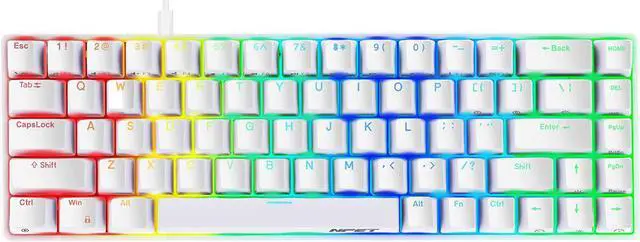 Main image of NPET K61 65% Mechanical Gaming Keyboard, RGB Backlit Ultra-Compact Gaming Keyboard, Mini Wired Computer Keyboard with Gateron Red Switches for Windows PC Gamers (68 Keys, White)